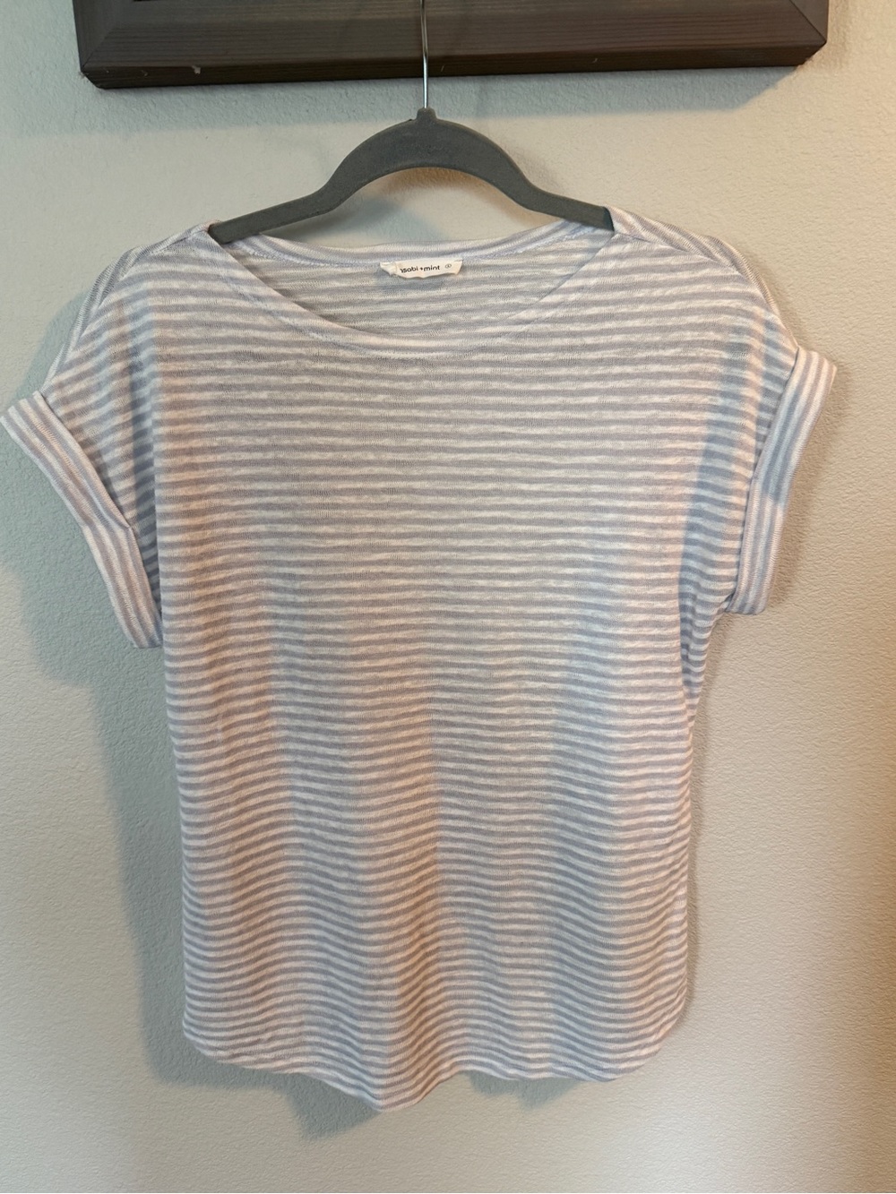 Wasabi & Mint Striped Short Sleeve Tee in Light Gray and White